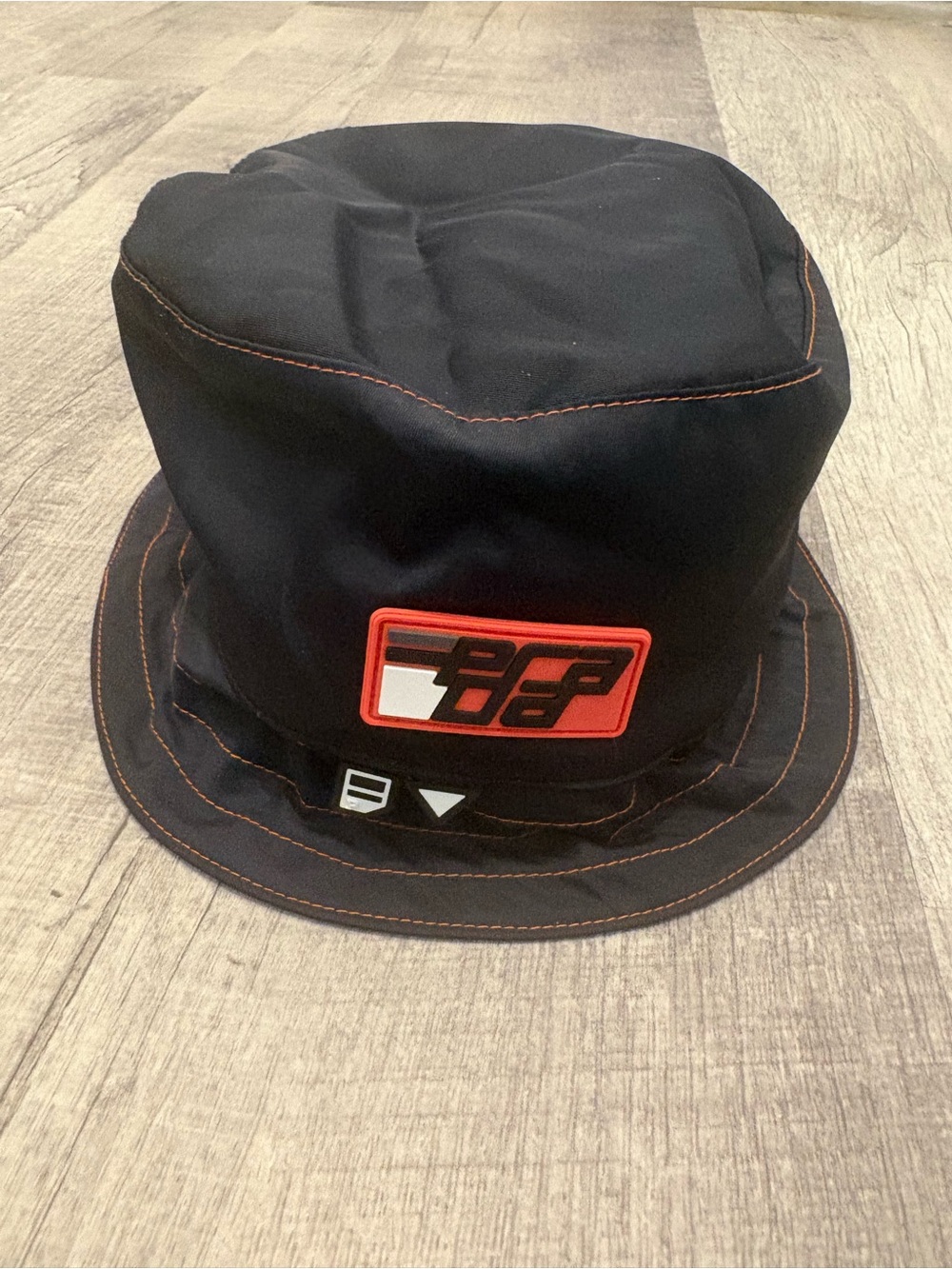Authentic Prada Black Nylon Bucket Hat Orange Trim Made in Italy Linea Rossa